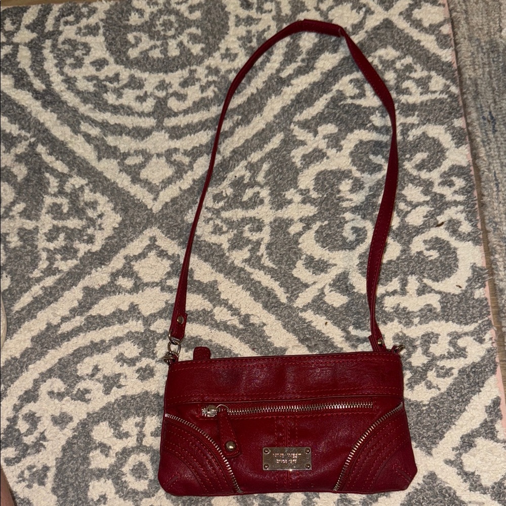 Red Faux Leather Crossbody Bag
